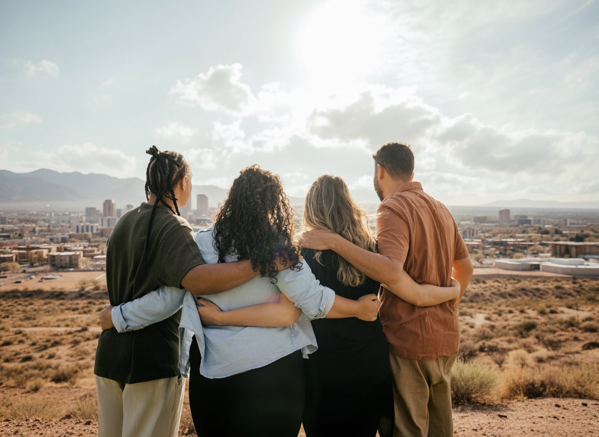 Community members overlooking a New Mexico landscape
